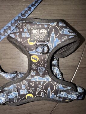 Sassy Woof DC Batman Pattern Dog Harness - Black & Blue